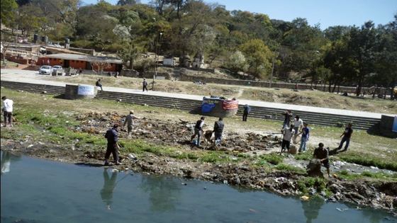 Volunteers clearing the banks of the Bagmati river