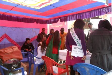 Volunteers and visitors at the camp tent on Mahashivaratri