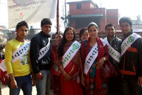 New Vision Nepal volunteers in their sashes on Teej at Pashupatinath